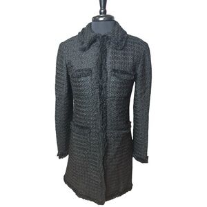 Pierre Cardin Black Bouclé Classic Long Coat Size 4